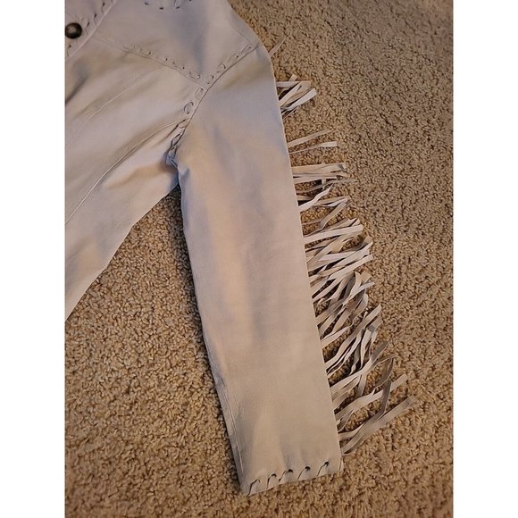 Native American Women's Western Real Leather Jacket With Fringe Hand Made Work - Picture 5 of 16